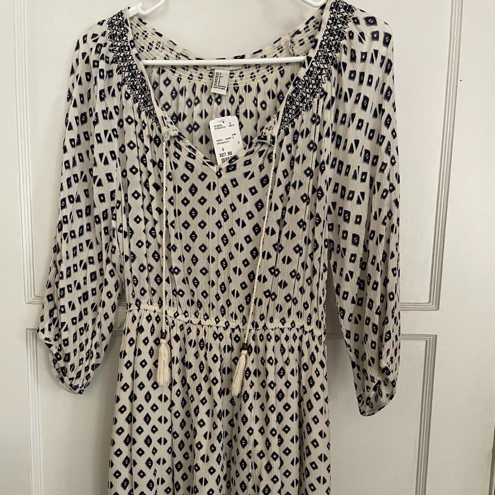 Peasant Dress Blue and White Forever 21 Size Small